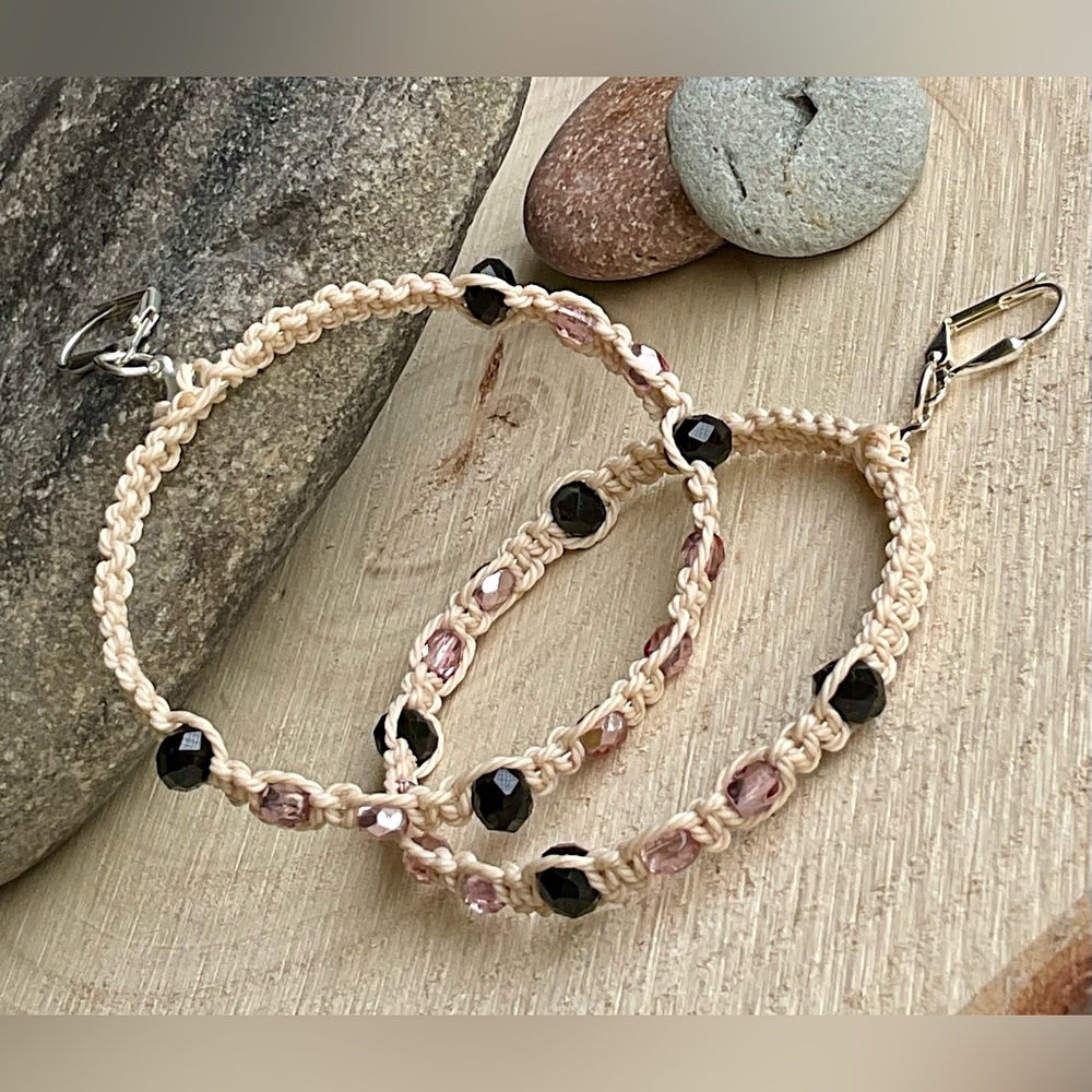 Large dangling beach hoops,bohemian beaded earrings,woven lightweight large hoop